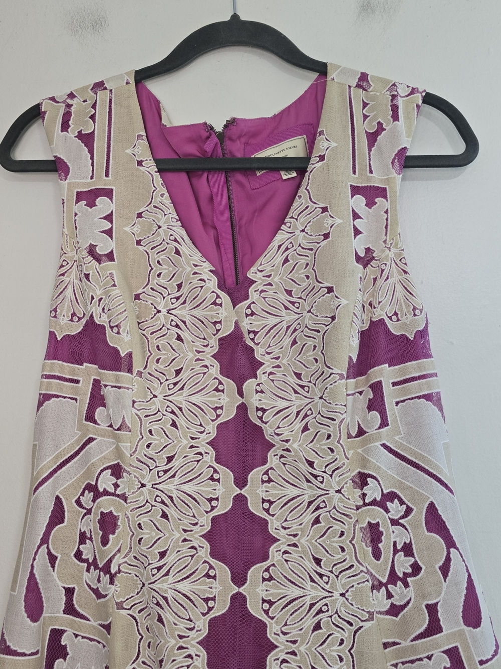 Anthro Moulinette Soeurs Pink and Cream Lace-Inset Midi Dress Versailles - Picture 8 of 13